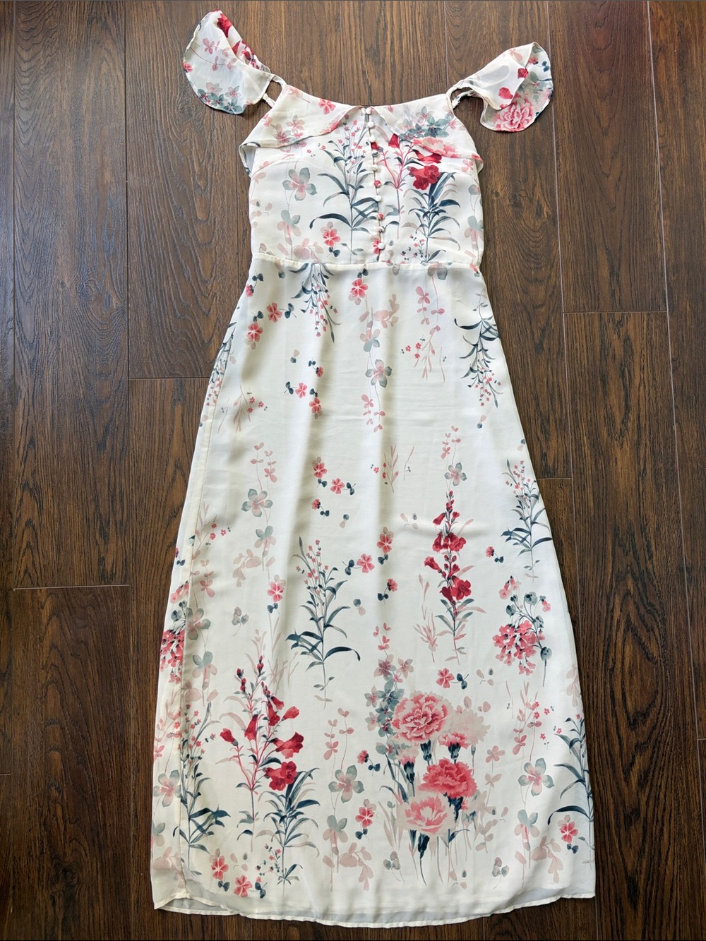 EUC Floral Off-Shoulder Maxi Dress in Ivory and Pink